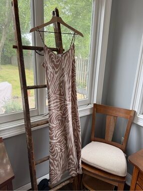 Dress Forum Neutral Taupe Zebra-Print Midi Slip Dress